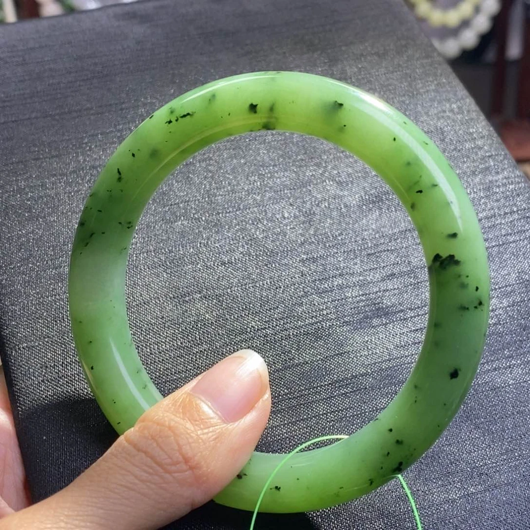 和田玉碧玉乌兰海圆条手镯57.7圈口未镶嵌