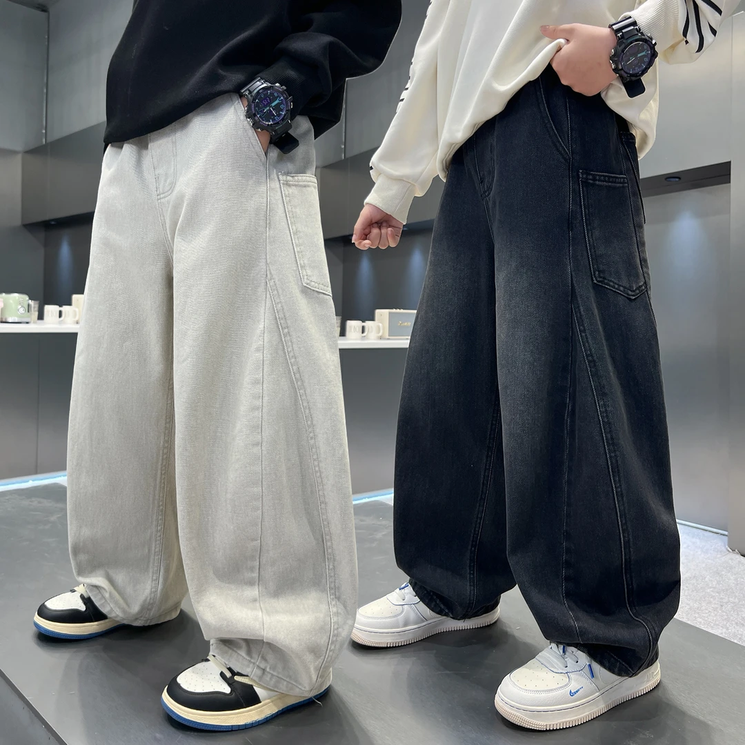 男童春秋宽松裤子2025新款大童秋季直筒宽松牛仔裤男孩秋款长裤潮