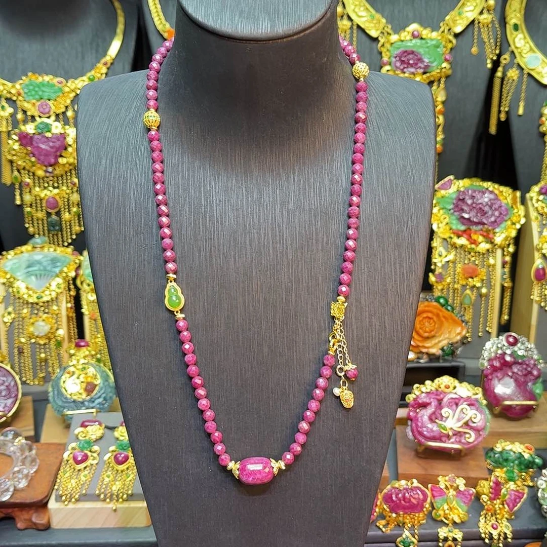 银S925镀金镶嵌项链红宝石