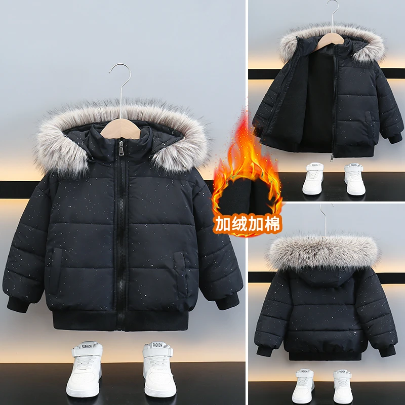 男童棉服冬装2025新款大毛领红色棉衣儿童冬季痞帅加厚拜年服外套