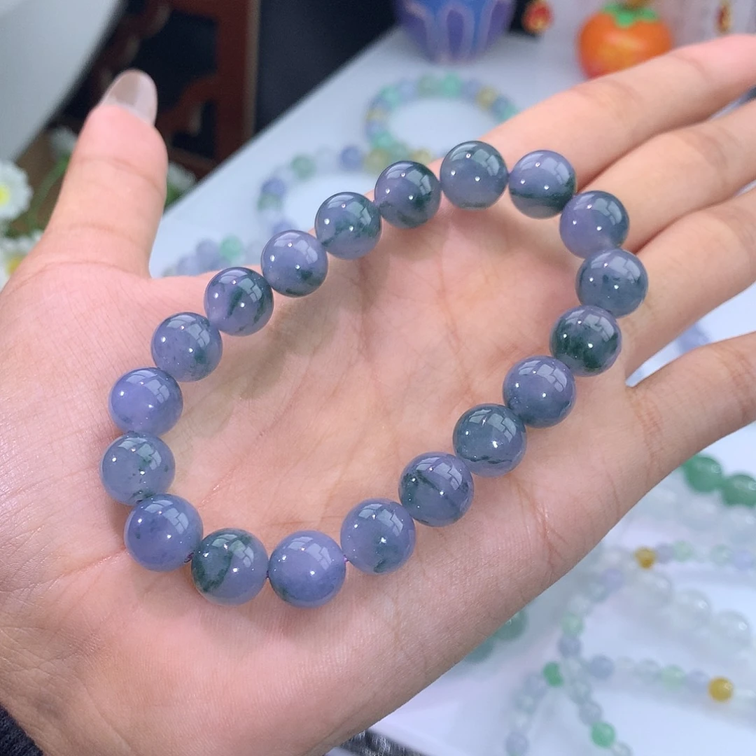 翡翠未镶嵌手链52号 浓郁紫罗兰飘花手串
