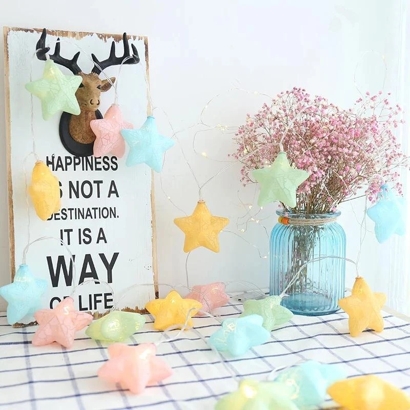 LED裂纹星星灯串闪灯彩灯串圣诞节日装饰灯少女心五角星灯串