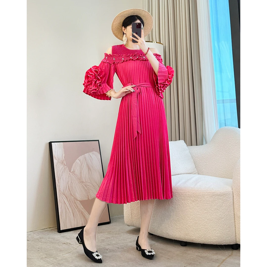 三宅气质一字肩连衣裙女宽松大码显瘦裙子AH031