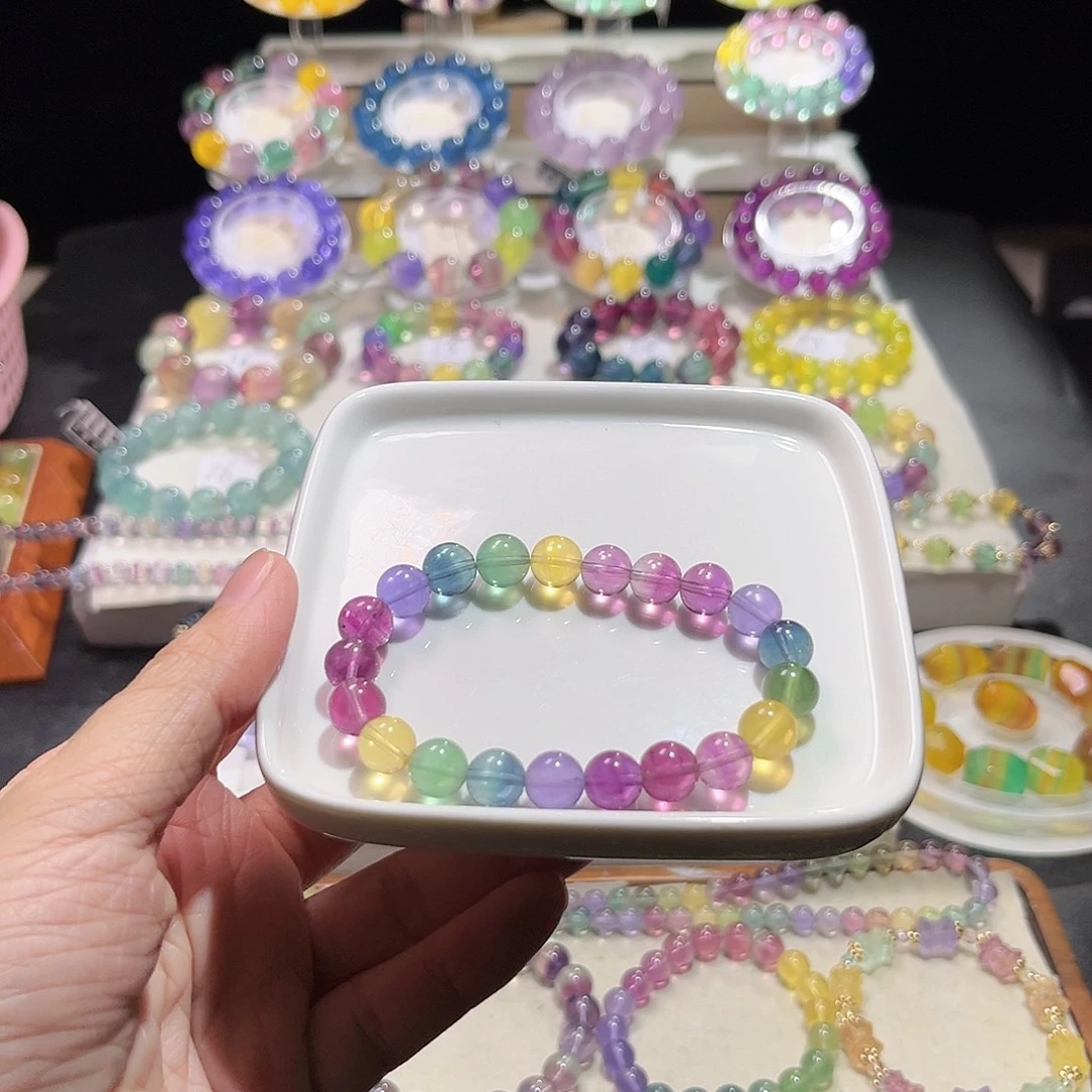 萤石未镶嵌手串9咪彩虹