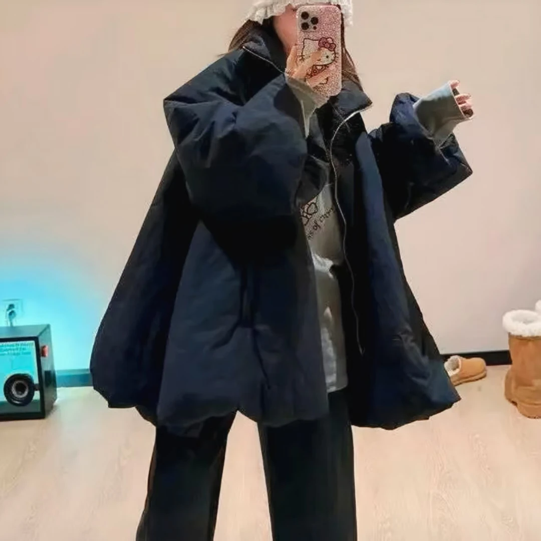 大码韩系花苞袖可爱小众设计感日常宽松立领棉服外套厚款6717