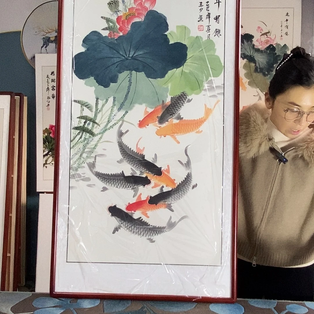 国画手写手绘带框包邮国画作品62✖️122