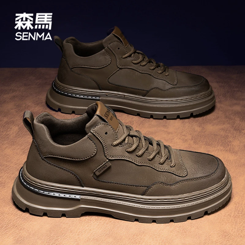 森马男鞋新款潮流百搭复古马丁靴男士上班厚底增高休闲工装男皮鞋