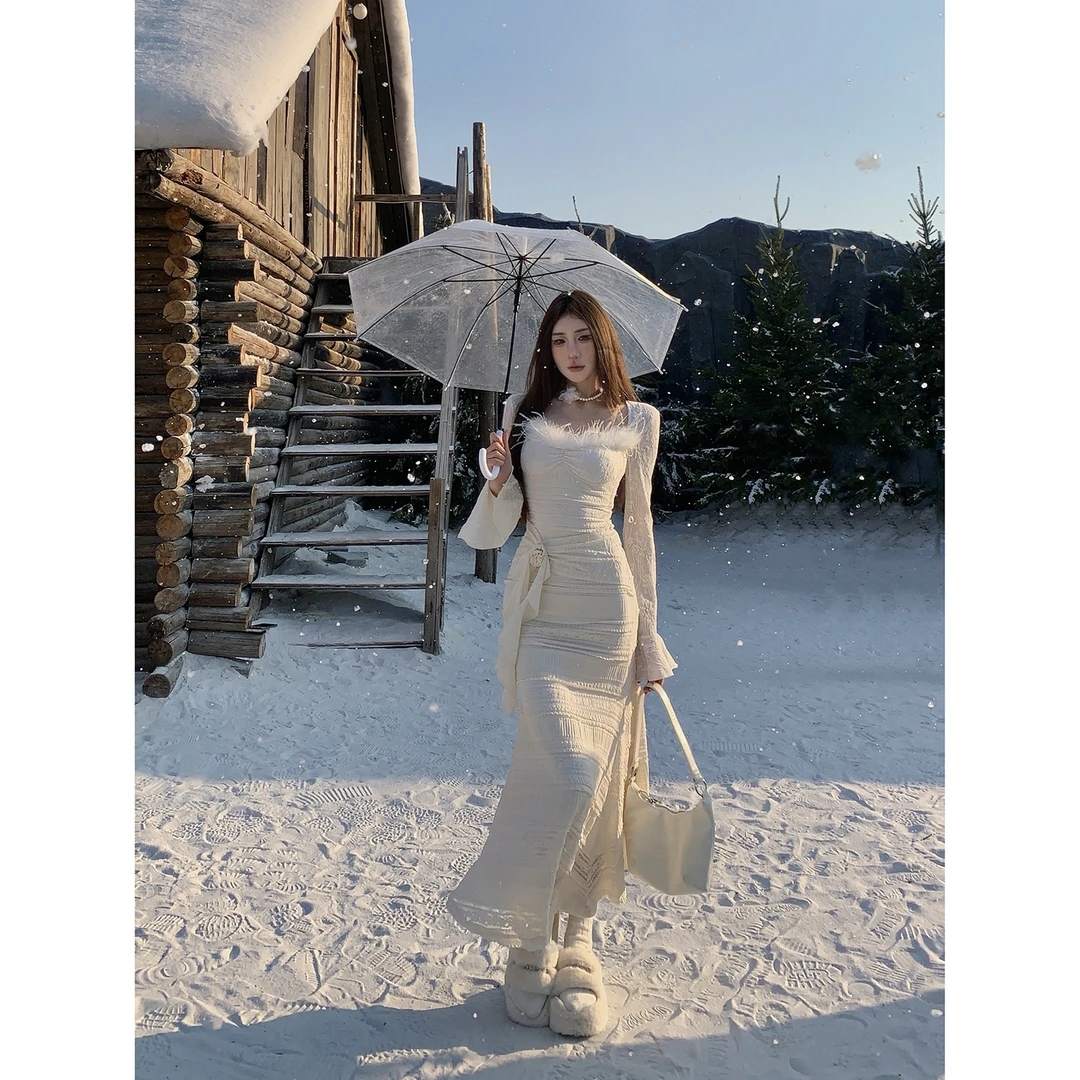 DREAM SEVEN77高腰设计感针织连衣裙收腰显瘦裙冬季打底裙QL86218