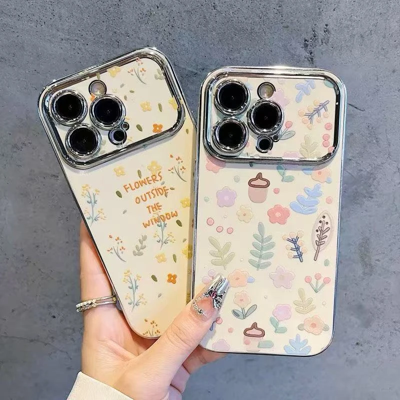 小清新碎花电镀大视窗壳适用苹果华为OPPO小米VIVO