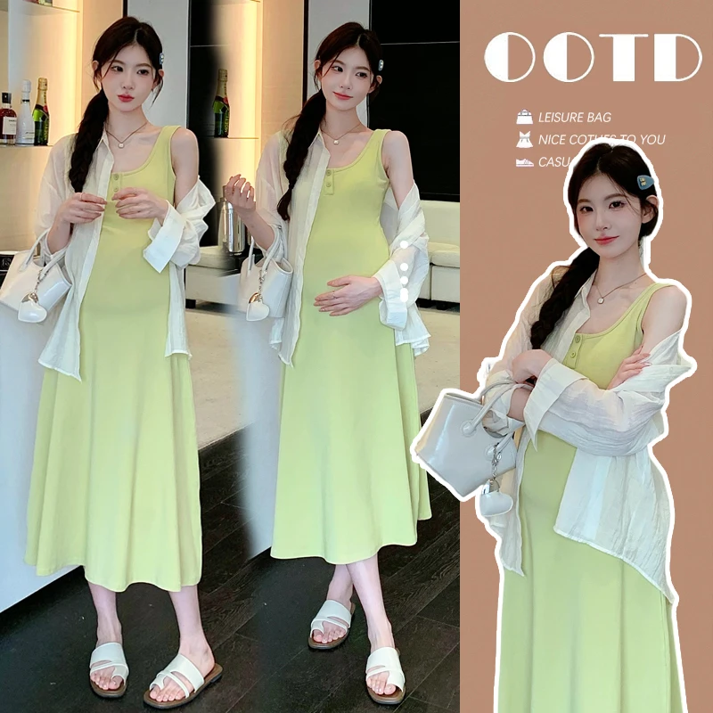 时髦减龄孕妇装夏季新款爆款百搭防晒衬衫辣妈舒适显瘦高级连衣裙