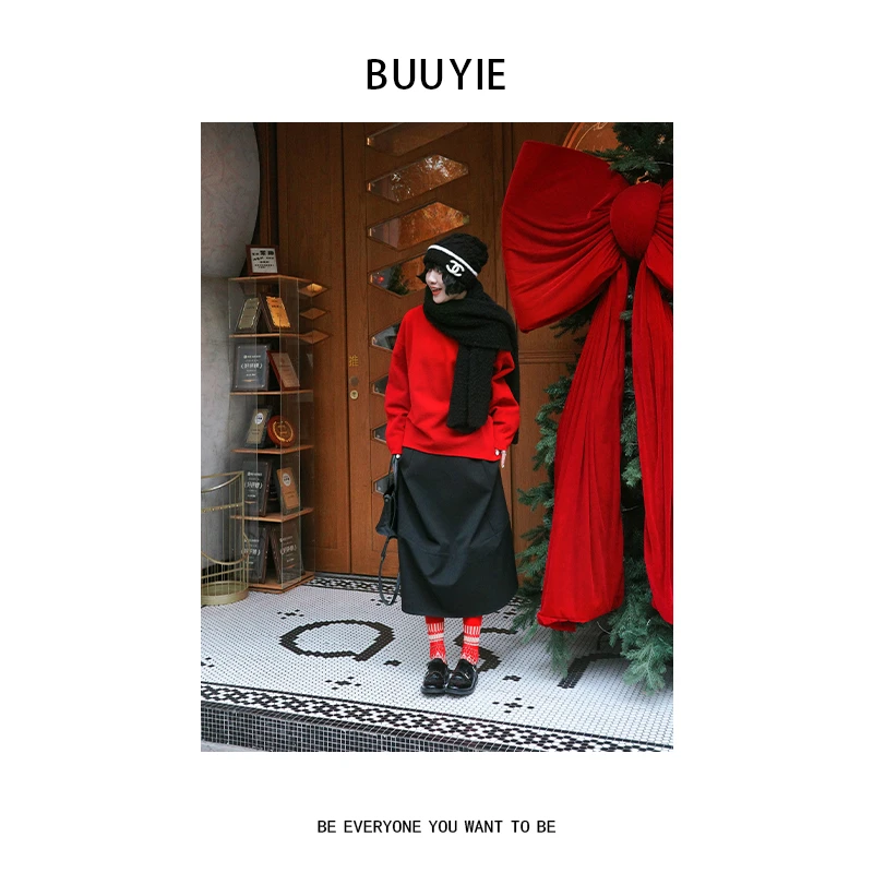 BUUYIE 25SS【赫本小黑裙】垂感吊带休闲半身裙 2470567