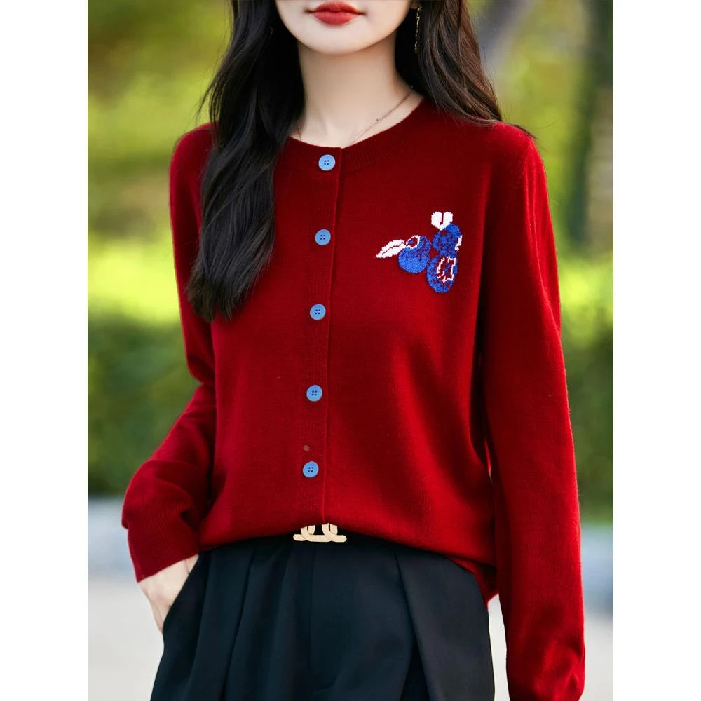 高端提花圆领绒毛针织百搭开衫女士2025秋冬新款慵懒风格毛衣夹克