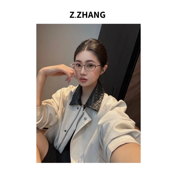 ZZHANG亚麻拼皮领（可拆卸）极简休闲高级感外套