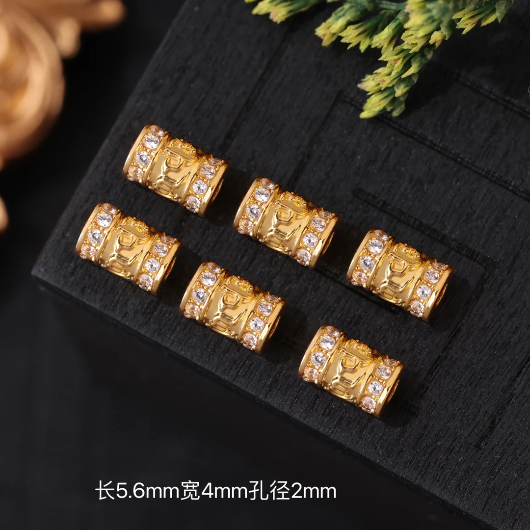【亿金工厂】18k金豪镶爆闪六字真言加长桶珠金管隔珠配饰配件