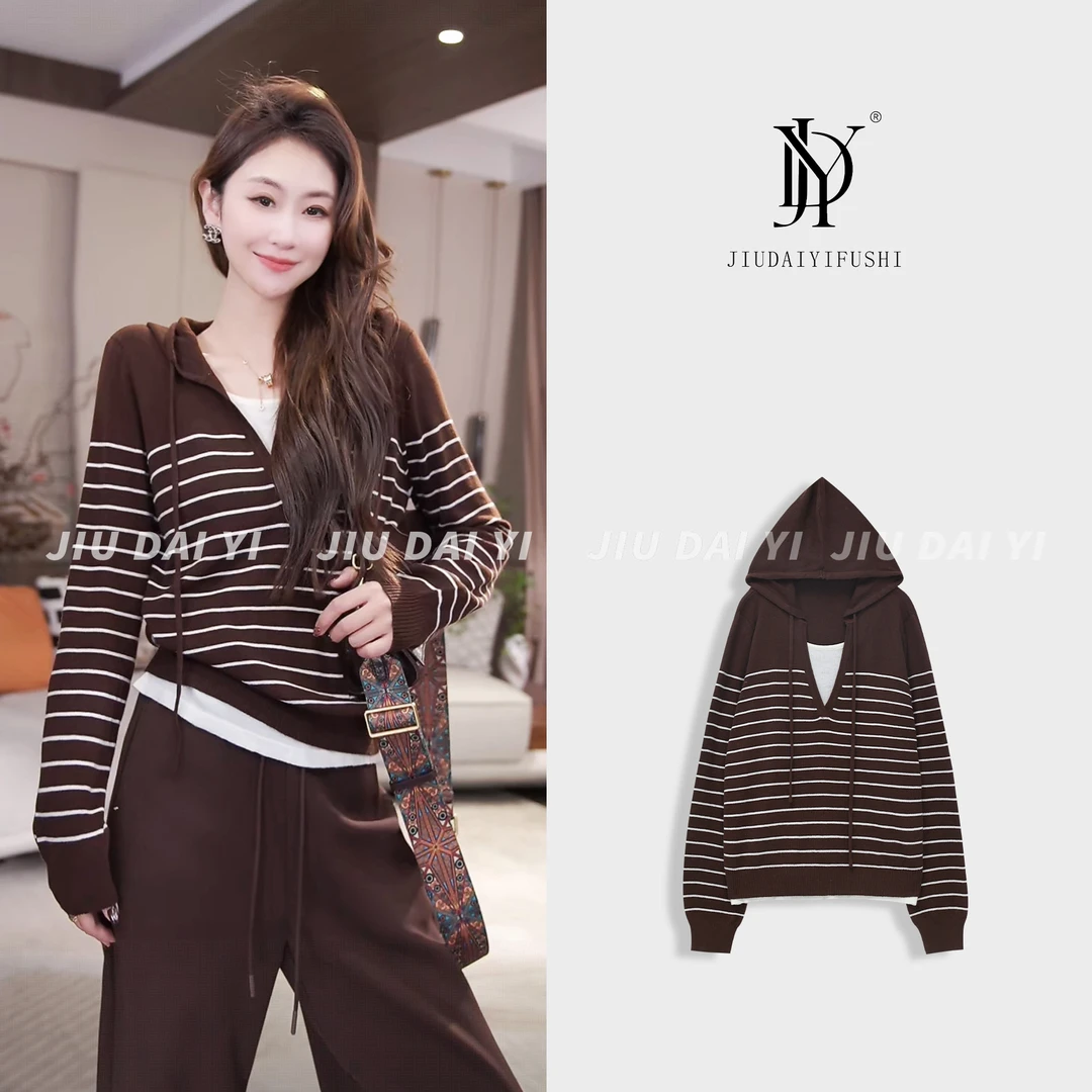 玖黛衣【西西里】新款时尚条纹百搭休闲长袖羊毛衫 XSJ45022