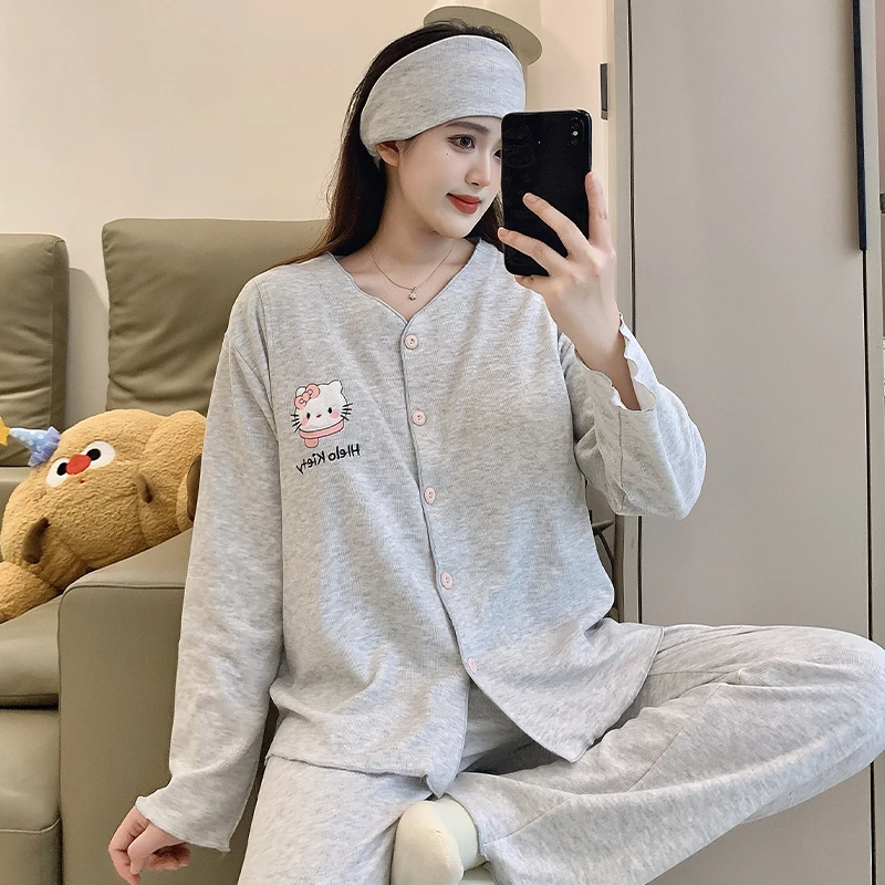 孕妇德绒带胸垫月子服产后秋冬季保暖哺乳睡衣大码春秋待产家居服