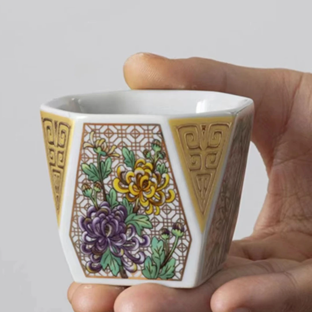 梅兰竹菊四方来财复古泡茶品茗杯