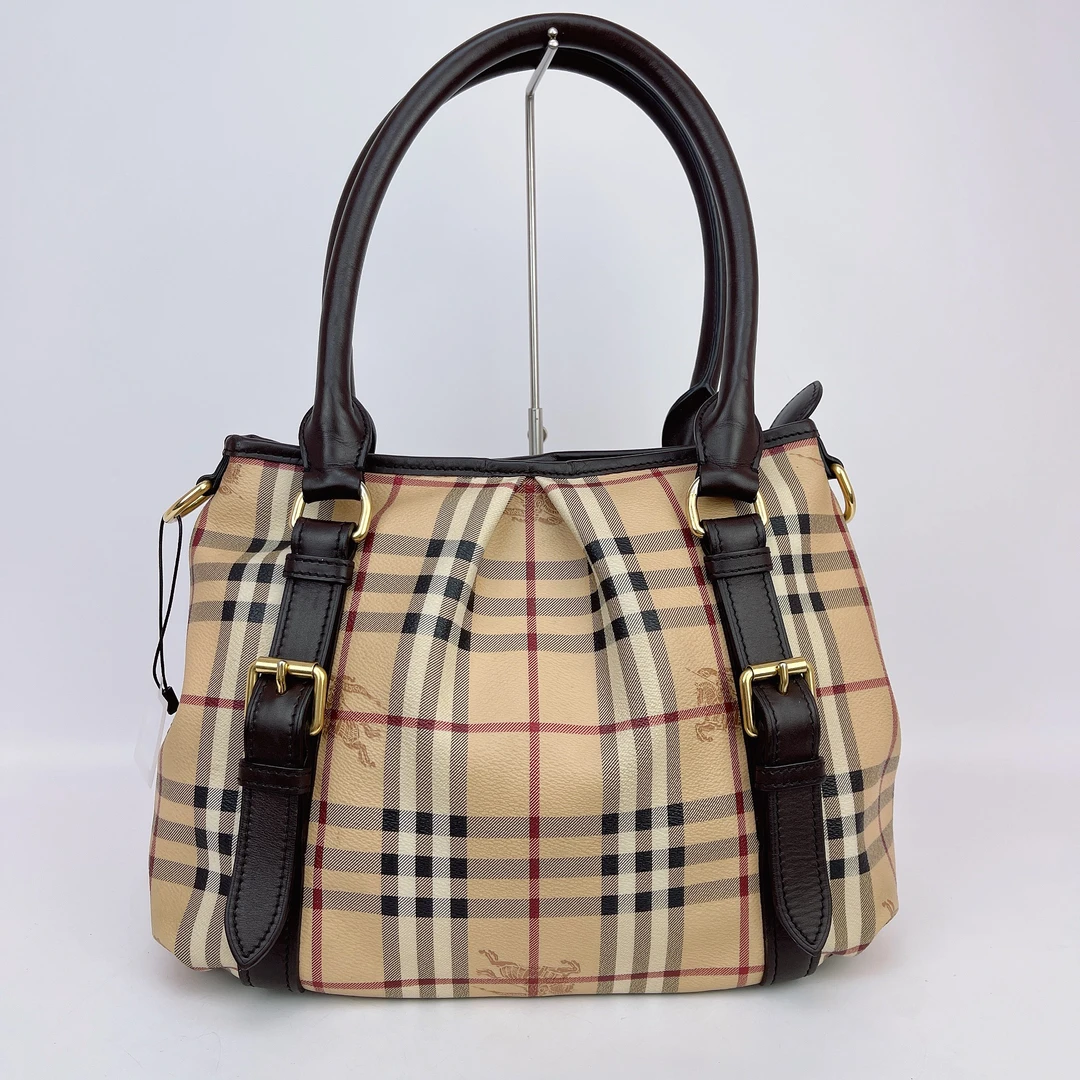 95新 BURBERRY/博柏利 博柏利 棕色战马格手提包底长30 H368