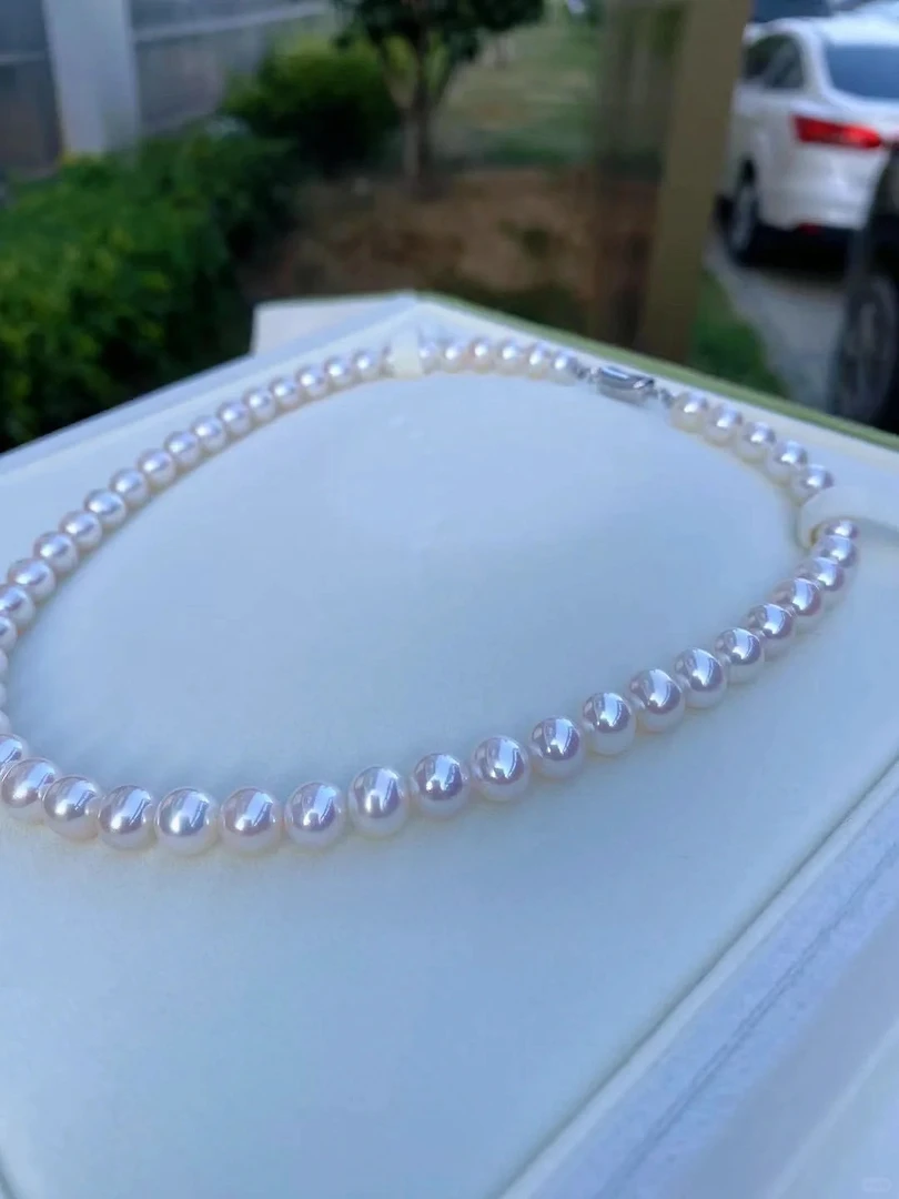 链子925银 白月光 7- 8mm 正圆  极光 几乎无暇 时尚百搭贝珠精致