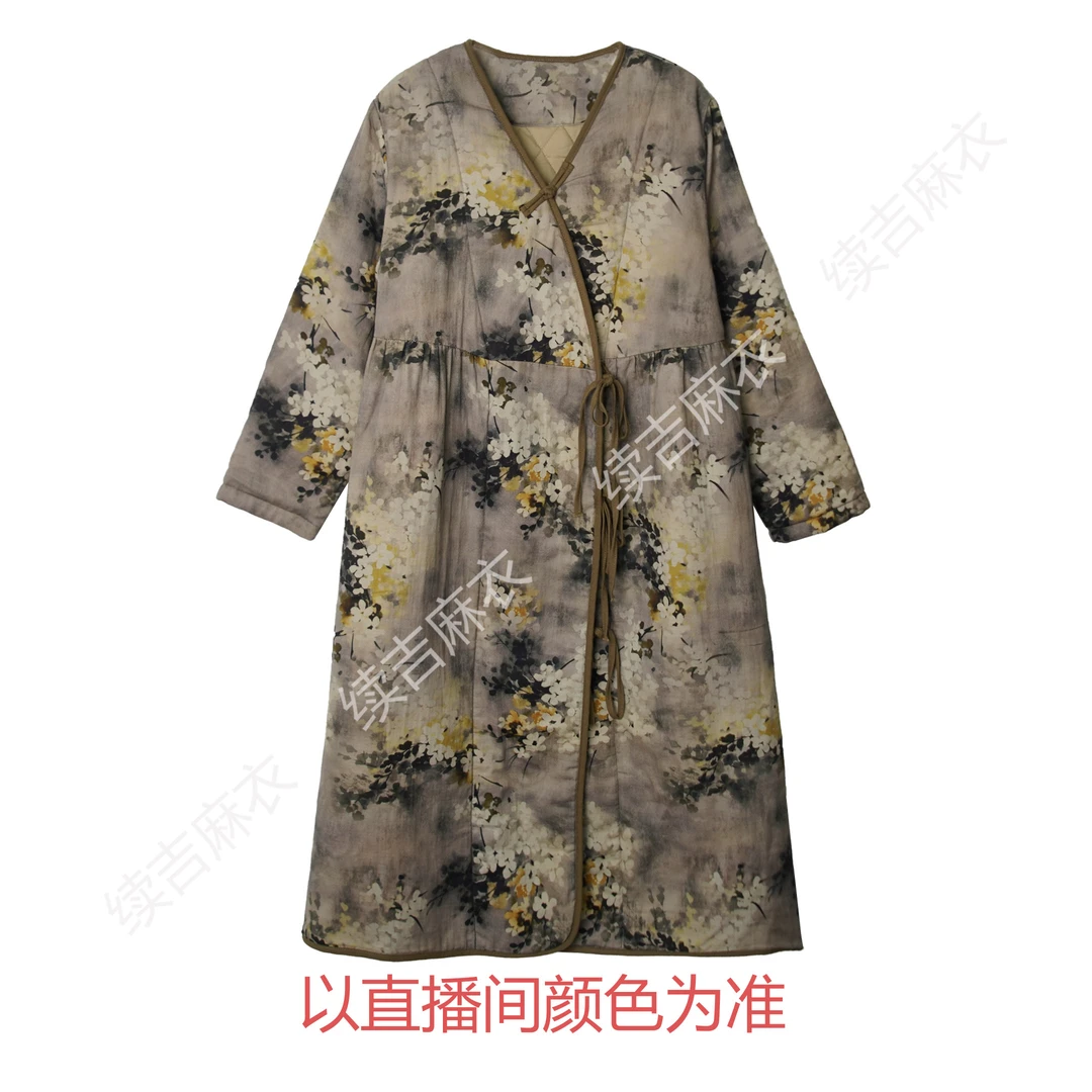冬-续吉麻衣25-2625【花枝绘墨】棉宽松印花中国风中长款棉衣