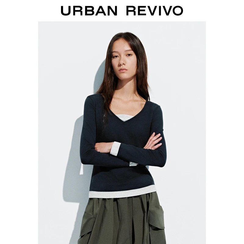 UR2025秋季新款女装摩登中性假两件长袖T恤UYY450310+