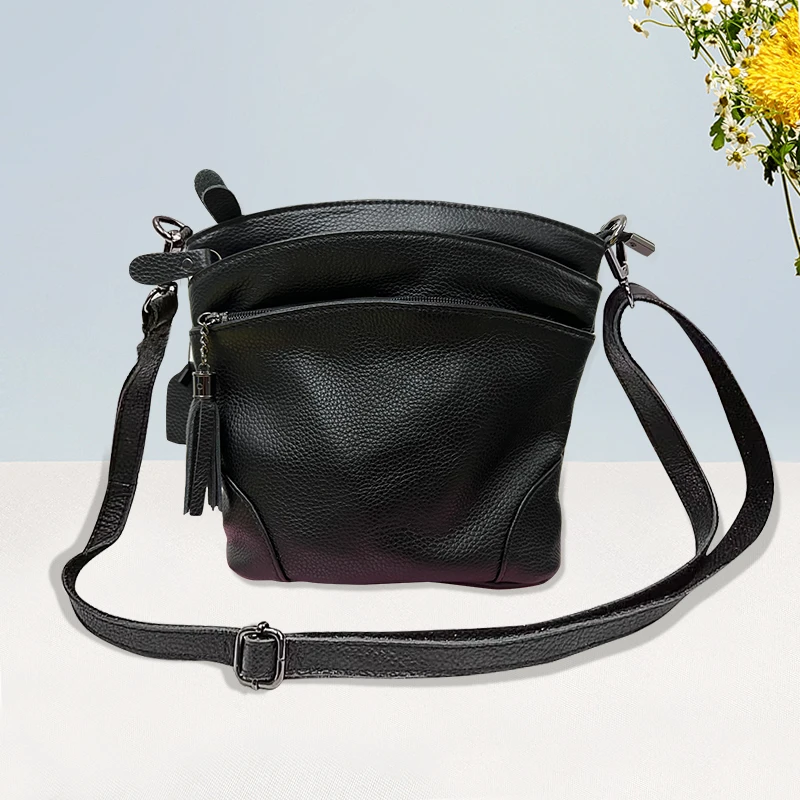 【水桶包】头层牛皮时尚简约休闲百搭气质单肩女士斜挎包
