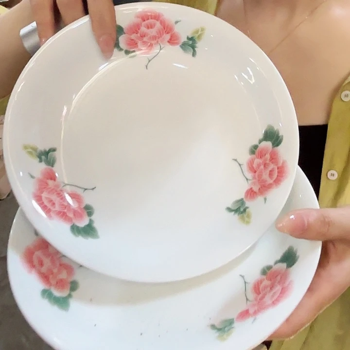 景德镇高温陶瓷芙蓉8寸盘一对