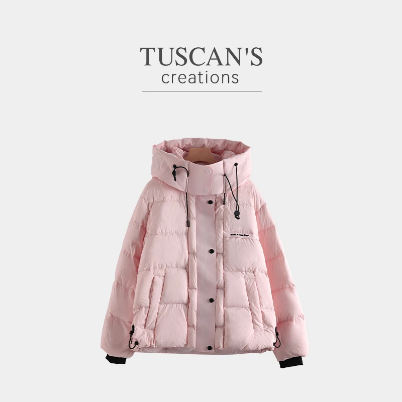 TUSCAN'S CREATIONS常规少女风冬装宽松拉链短款保暖立领女装纯色