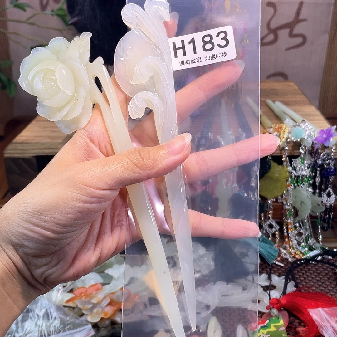 姬***蛇纹石玉合金发饰