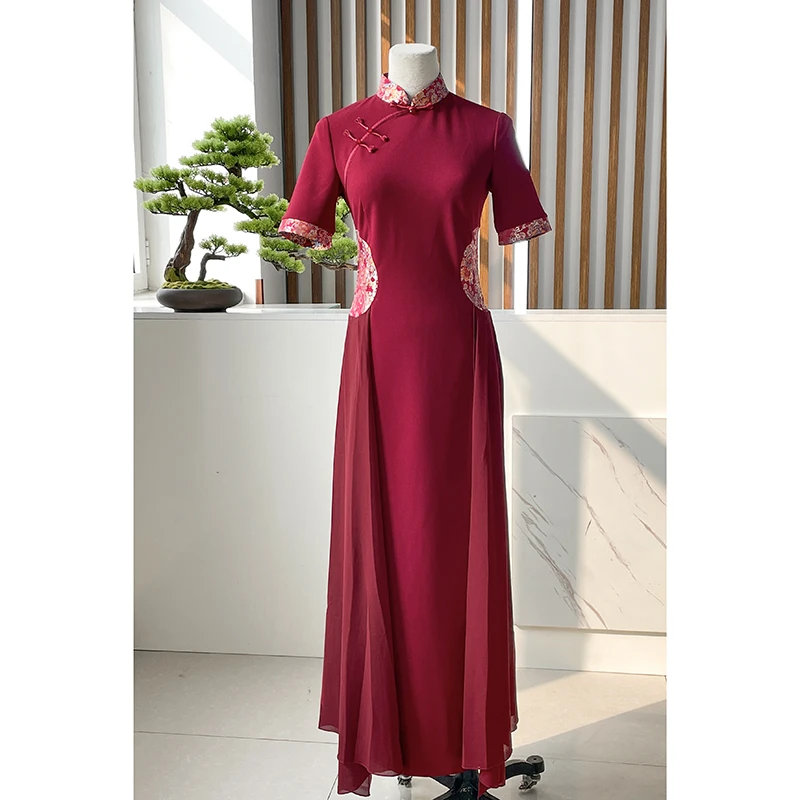 旗袍气质黑色复古显瘦中长款提花优雅国风旗袍L5338