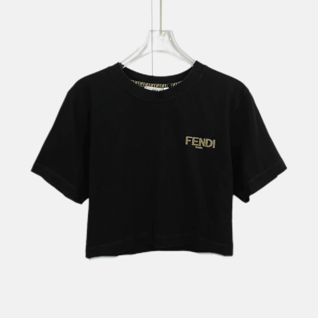 99新 FENDI/芬迪 011371 Logo字母印花短款短袖T恤 M码
