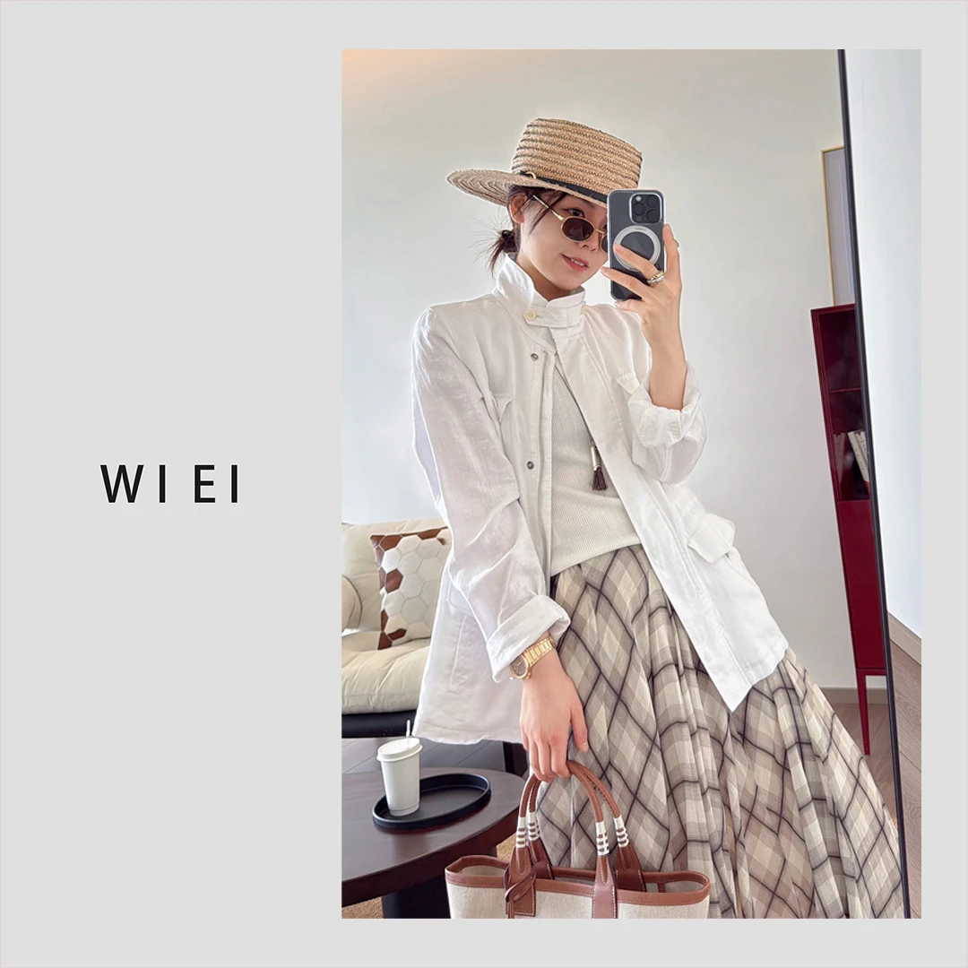 《WE ARE》白砂糖*L-P多口袋 100亚麻 宽松 显瘦 拉链外套  23353