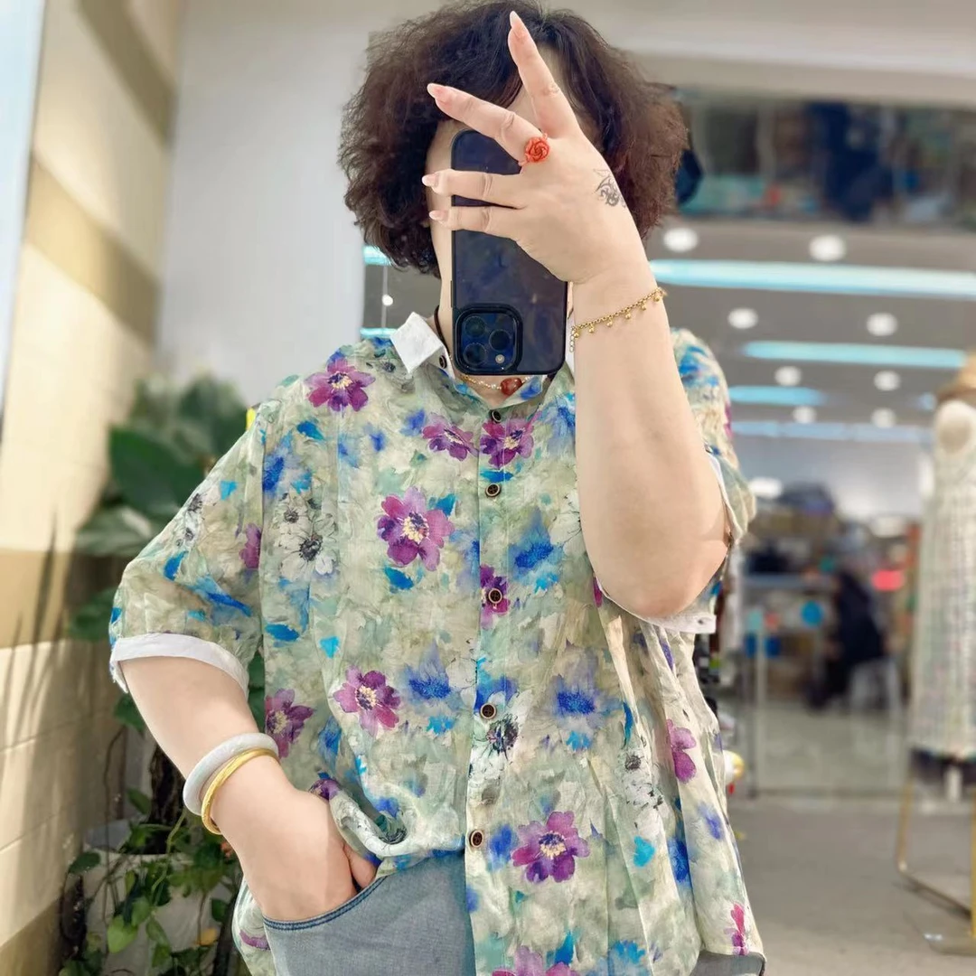 【花晨】夏季新款禅意百搭遮肉显瘦大码女装小衫