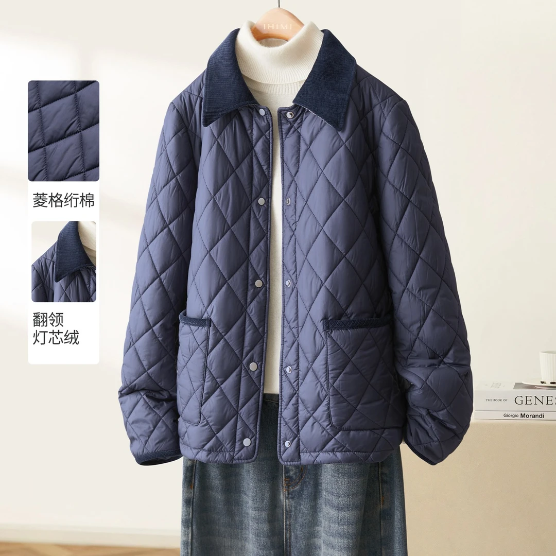 IHIMI/海谧【简约质感老钱棉服外套】2025秋时尚百搭质感夹棉服8764