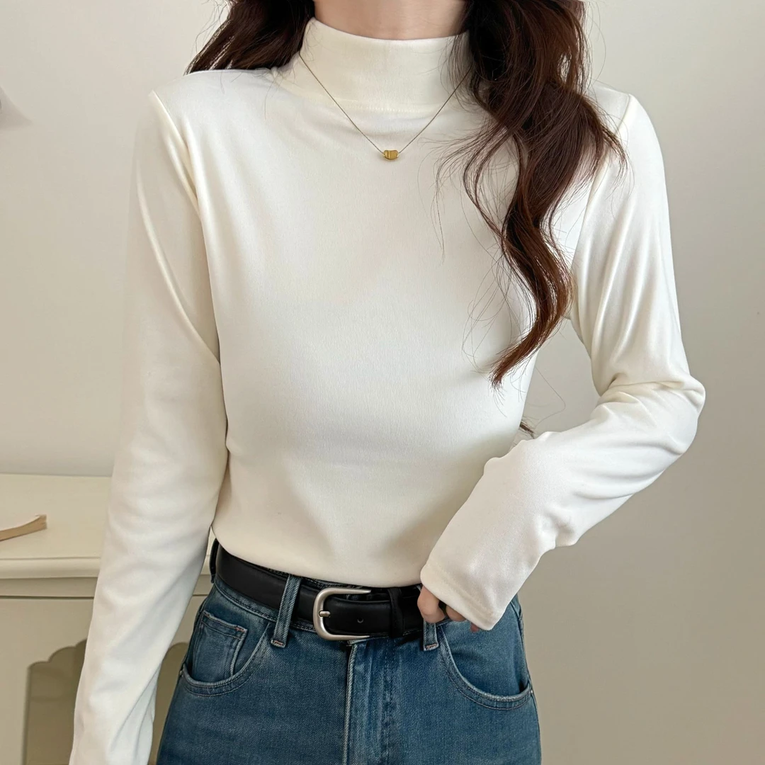 打底衫女款爆款2025新款内搭长袖显瘦2025秋冬半高领纯色保暖上衣