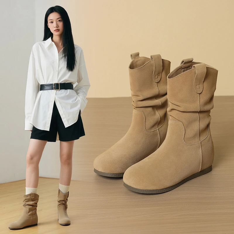 ZHR短靴女款鞋子秋冬今年新款勃肯堆堆靴平底百搭内增高马丁靴