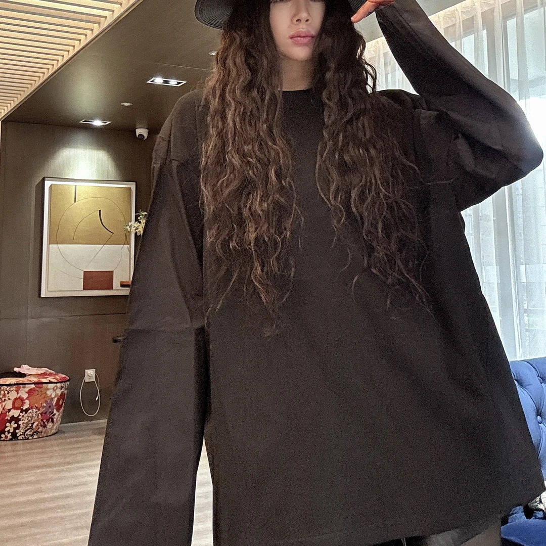 【周周家】百搭休闲黑色圆领简约纯色T恤上衣