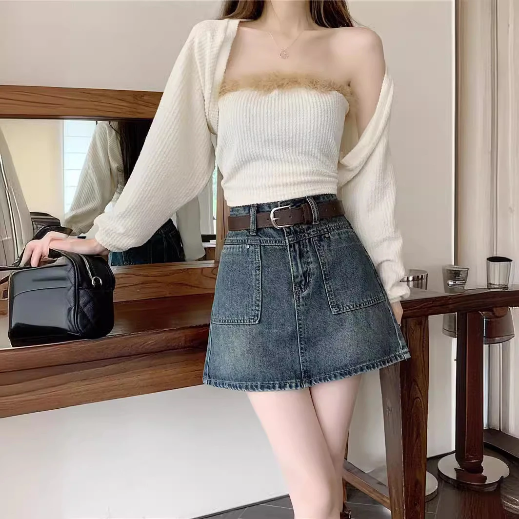复古工装牛仔半身裙女春秋2024新款高腰显瘦不显胯字包臀短裙子