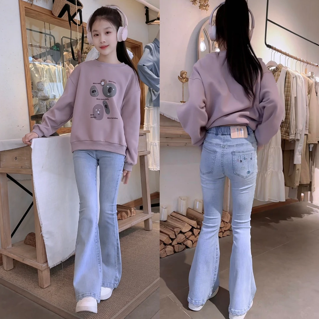 女童喇叭裤春秋款2025新款春装弹力修身春夏中大儿童微喇牛仔裤子