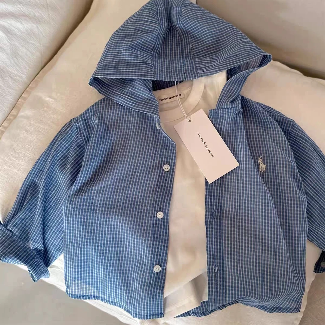 儿童防晒衣薄款2025夏季男女童韩系格子上衣宝宝连帽小童开衫外套