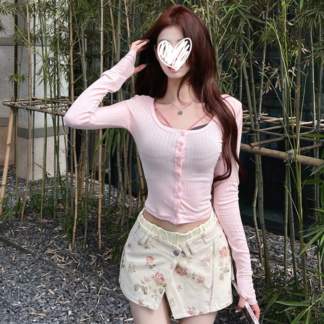 艺等2025年秋季时尚气质小众新款温柔风u领长袖薄款舒适T恤女上衣