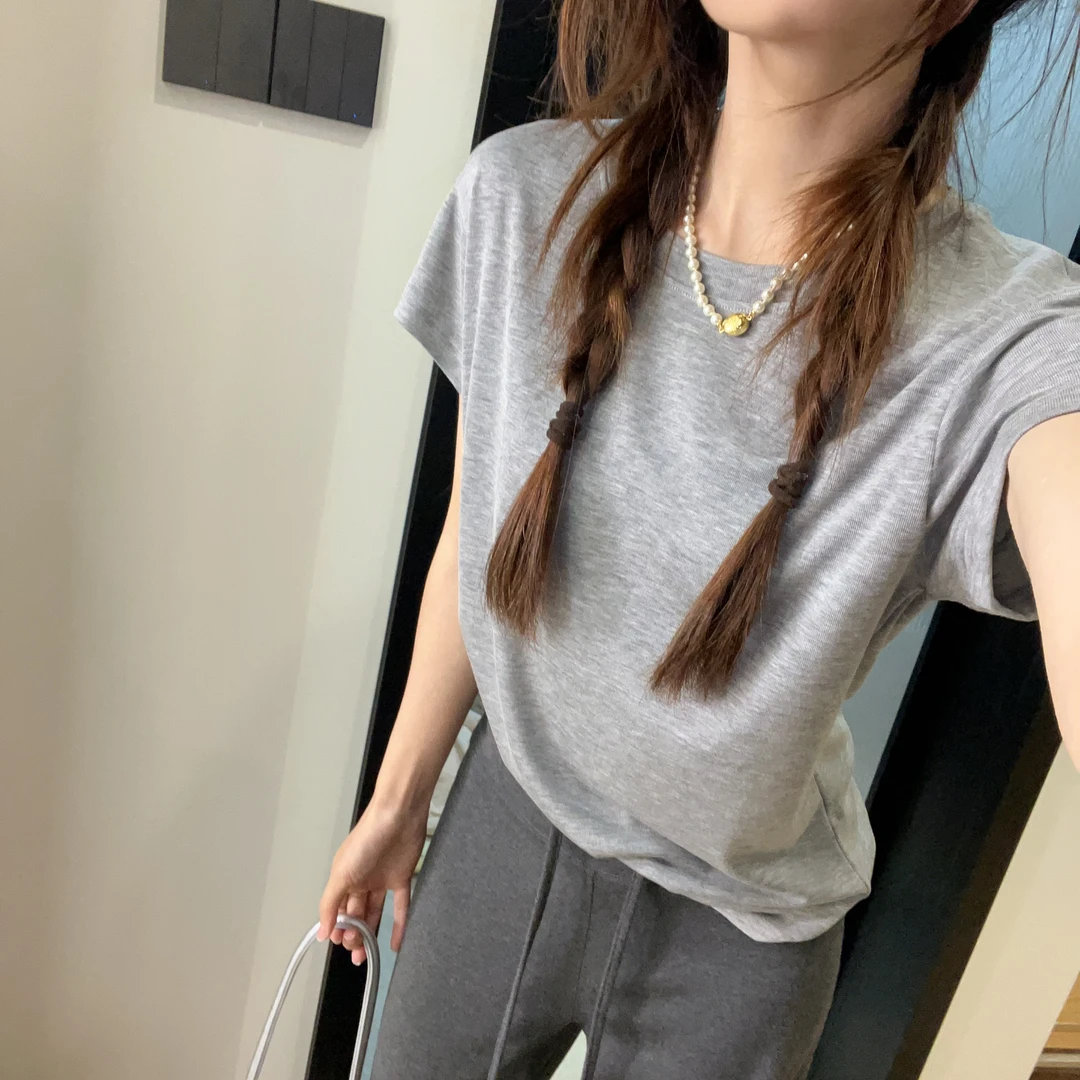 面膜衣莱赛尔天丝短袖T恤女2025夏季休闲百搭修身纯色套头上衣ins