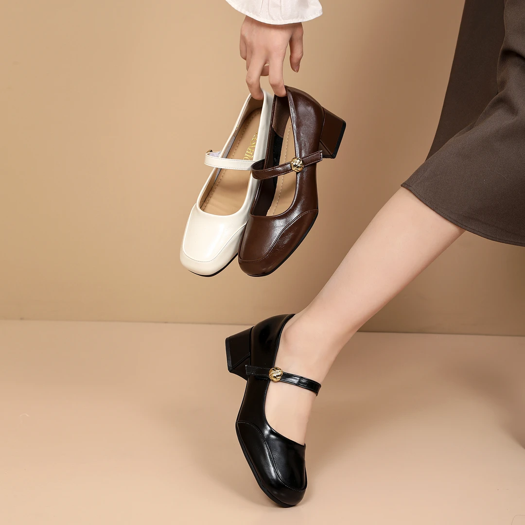 【Ciafoce纤芙森】0014浅口单鞋法式气质粗跟玛丽珍春季女鞋圆头