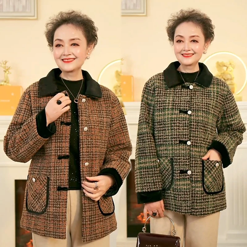 气质妈妈装秋冬新款时尚棉服中老年洋气女装加棉加厚保暖呢子大衣