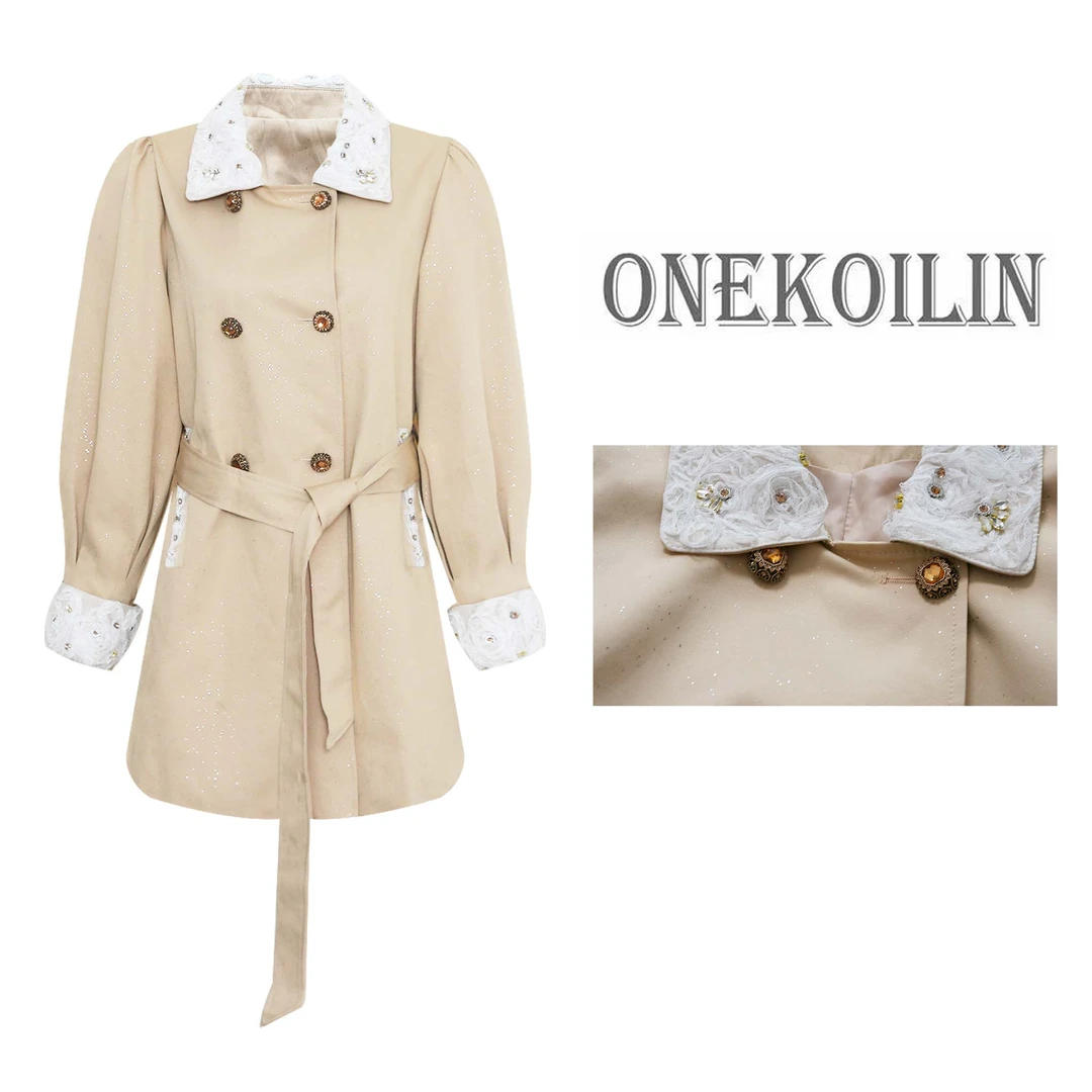 OneKoilin“千金玛德琳”定制细闪斜纹昵手工花朵领子风 QJMDL