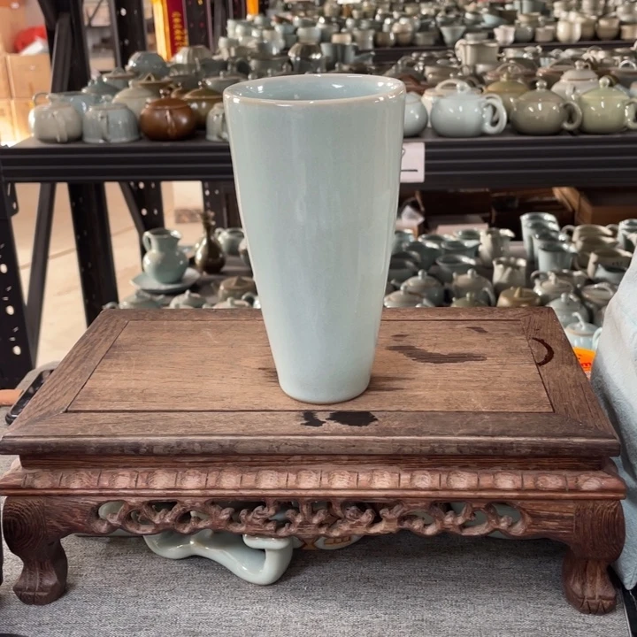 摆件天青釉无把手可乐杯