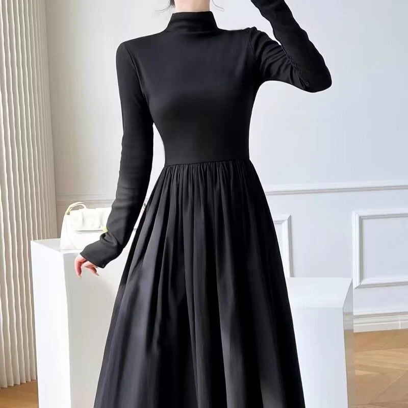 哥弟阿玛施正品黑色长袖赫本风连衣裙女秋季新款高级感腰显瘦气质