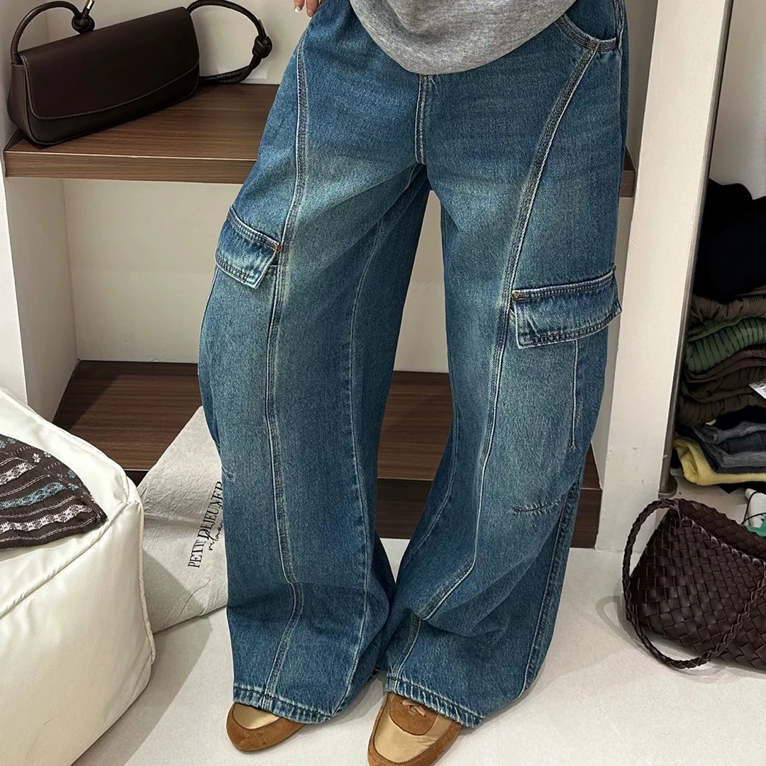 【有瑕疵 介意勿拍】垂感设计阔腿工装牛仔裤