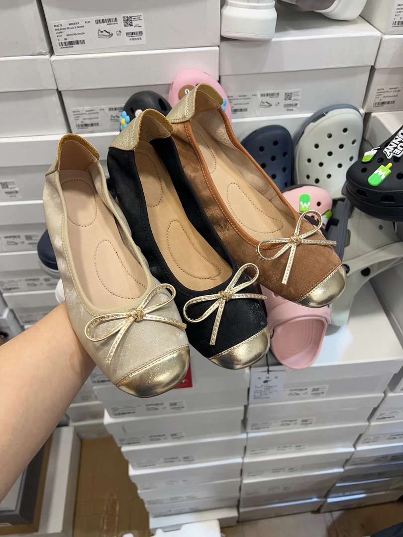 2025春夏蝴蝶结 全皮 平底小单鞋百搭休闲舒适浅口软底方头低跟