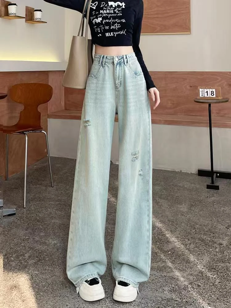 直筒裤高腰牛仔裤水洗夏裤子